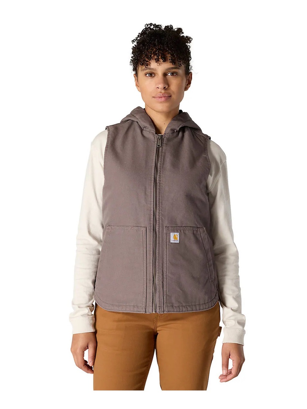 Carhartt Women's Hooded Zip-Front Vest in Taupe